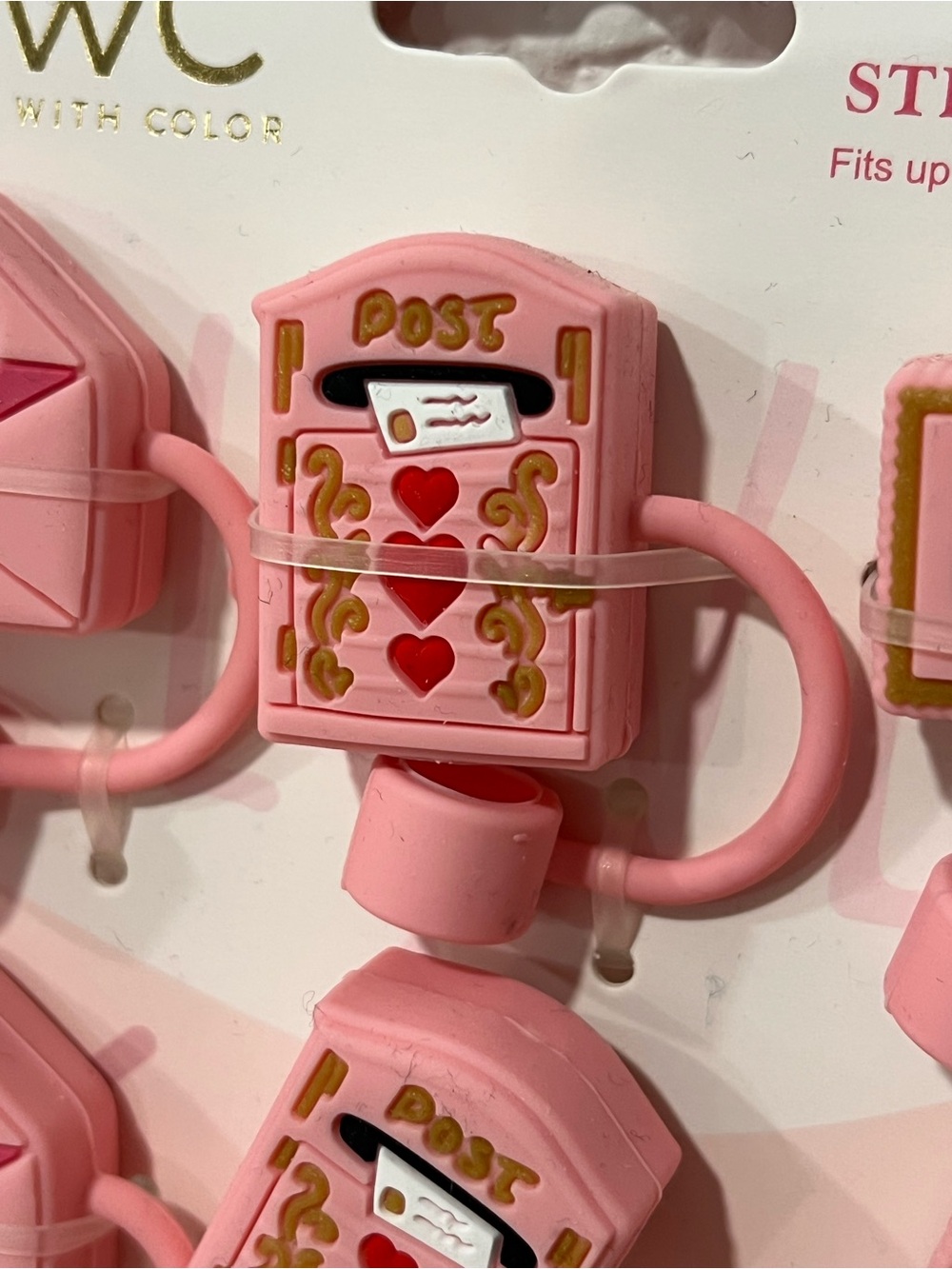 CWC Pink Valentine Straw Toppers - 6 Piece Set - Picture 2 of 4